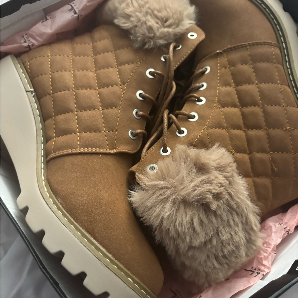 Rainbow Quilted Brown Fur-Lined Boots